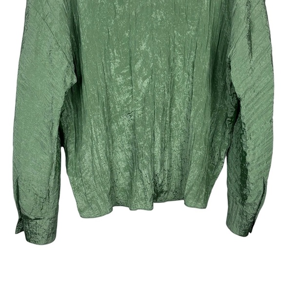 VINCE PISTACHIO GREEN BLOUSE DOUBLE V-NECK SILKY LONG SLEEVE PULL OVER TOP - Picture 10 of 15